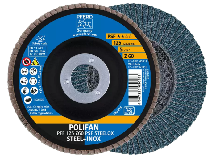 4-1 / 2po x 7 / 8po POLIFAN® Flap Disc - Flat, PSF, Zirconia, 60